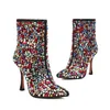 Women New Round Head Slim Heel Super High Colorful Rhinestone All Over the Sky Star Large Fashion Show Short Boots Women's 230830