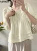 Kvinnors blusar eleganta ol -skjortor Vonda Women Blus 2023 Summer Tops Casual Solid Color Tunic Sexig Square Collar Pleated Loose Blusa
