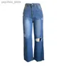 Jeans da donna Echoine Pantaloni in denim blu Vita alta Jeans strappati a gamba larga Streetwear Pantaloni casual alla moda Club Jeans con buco scavato 2023 Q230901