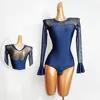 Stage Wear Traje de Dança Latina Mulheres Malha Bodysuit Manga Longa Prática Roupas Samba Rumba Tango Ballroom Tops VDB2939