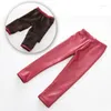 Pantaloni Invernali Abbigliamento per bambini Pantaloni per ragazze Riscaldamento e ispessimento Leggings in PU Bambino Addensare In pelle Pile 100-150 cm