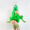 Bühnenkleidung Fluoreszierendes grünes Waldelfenkostüm Frauen Cosplay Kleidung Modell Show Festival Kleidung Gogo Tänzer Outfits VDB4619