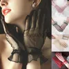 Pięć palców Rękawiczki Pięć palców Rękawiczki Lotus Liście Sheer Women Lace Nylon Etykieta Seksowna przezroczysta krótka tiul Mittens Dressonssonies Akcesoria x0902