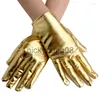 Five Fingers Gloves Five Fingers Gloves 2023 Fashion Gold Silver Wet Look Fake Leather Metallic Women Sexy Latex Evening Party Performance Mittens x0902