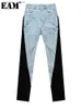 Jean femme taille haute bleu couleur bloc poches Long crayon jean nouveau pantalon ample femme mode marée printemps automne 2023 1DF5253 Q230901