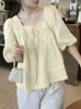 Kvinnors blusar eleganta ol -skjortor Vonda Women Blus 2023 Summer Tops Casual Solid Color Tunic Sexig Square Collar Pleated Loose Blusa