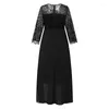 Plus Size Dresses Elegant Black Lace Low And High Cocktail Dress Women Patchwork Hollow Out Sleeve Slim Tunic 3xl 4xl 5xl 6xl