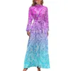 Sukienki swobodne vintage Paisley sukienka fioletowa kawaii maxi estetyka bohemia długa wysoka talia