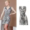 Stage Wear One Piece Bandage Latin Dance Dress Leopard Tango Tango Chacha Performance Costume Summer Konkurs VDB3909