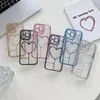 Heart Love IPhone 15 14 Pro Max için Krom Kılıflar Plus 13 12 11 Moda Lüks Yumuşak TPU LOVER Berrak şeffaf bling ince delik metalik kaplama cep telefonu geri kapaklar