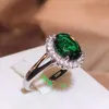 Cluster Rings Vintage Square Green Cz Женский серебряный цвет