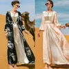 Vêtements ethniques 2PCS Femmes Musulman Ouvert Abaya Kimono Cardigan Dubaï Turquie Maxi Robe Eid Mubarak Maroc Abayas Robe Robe Jalabiya Kaftan