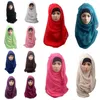 Ethnic Clothing Women Hijabs Solid Color Twill Creased Wrinkle Scarf Cotton And Linen Muslim Headscarf Lady Hood Turban