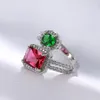 Cluster Rings Luxury Square Round Silver Color Adjustable Finger For Women Fashion Clear Red Green CZ Wedding Jewelry Gift