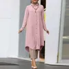 민족 의류 모슬린 탑 드레스 아바야 여성 긴 소매 아랍 이슬람 여성의 옷깃 캐주얼 버튼 셔츠 슬리브 로브 패션