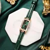 Relógios de pulso mulheres relógios moda praça senhoras relógio de quartzo pulseira conjunto mostrador verde simples couro luxo mulheres