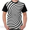 Mulheres Camisetas Engraçado Impressão Homens Camisa Mulheres Tops Tee Preto e Branco Op-Art Espiral Gráfico T-shirt O-pescoço Manga Curta Casual Camisetas