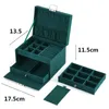 Threelayers Draagbare Flanel Groene Sieraden Doos Slot Organisator Opslag Oorbel Ketting Display voor Vrouwen Geschenken 230814