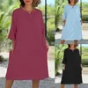 Vestidos casuais mulheres botão de cor sólida retalhos v pescoço retro sete quartos manga vestido vestidos de fiesta elegantes para mujer 2023