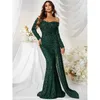 Casual Dresses Elegant Ladies Party Vestido De Festa Women Sexy Off Shoulder Long Sleeve Green Sequined Cocktail Prom Evening Mermaid Dress