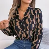 Kvinnors blusar Leisure Autumn Printing Chiffon Shirts V-ringen Långärmad Camisas Elegantes Mujer Blus Sexig Blusas Feminino 2023
