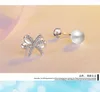 Stud Earrings Flash Bow Pearl Korean Temperament Zircon Back Hanging Fashion Exquisite Shiny CZ