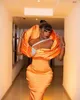 2023 Aso Ebi arabe gaine orange robe de bal cristaux de satin sexy soirée formelle fête deuxième réception anniversaire robes de fiançailles robes robe de soirée ZJ242