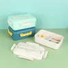 Servis uppsättningar Lunch Box School Child With Spoon Chopsticks Wheat Straw Microwave Storage Container Kids Bento