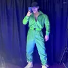 Stage Wear Hip Hop Dancing Clothes Men's Jazz Dancewear Green Bodysuit Nightclub Party Muscle Man Gogo Dancer Outfit Costume VDB4493