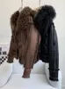 Veste en fourrure pour femme, manteau court épais et chaud, à la mode, noir et marron, en agneau, parka d'hiver, 2023