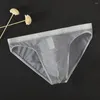 Onderbroeken Heren lage taille ondergoed Sexy doorzichtige zijden slips Mesh Sheer Pouch Rekbaar naadloos slipje Thongs Mannelijke lingerie