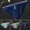 Cuecas masculinas cintura baixa roupa interior sexy ver através de seda briefs malha pura bolsa elástica calcinha sem costura tangas lingerie masculina