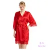 Women's Sleepwear 1pcs/lot Woman Satin Solid Nightgown Lady Simulated Silk Lace Three Quarter Sleeve Pajamas Robe