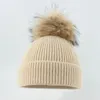 Baretten Grote Bont Pom Wol Muts Hoeden Winter Warme Gebreide Muts Baby Meisjes Jongens Echte Wasbeer Pompom Mutsen Cap gehaakte Motorkap