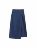 Saias femininas 2023 chique moda split design assimétrico azul denim midi saia vintage cintura alta botão-up feminino mujer
