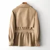 Женский кожаный пиджак из натуральной кожи, 2023, женский двубортный ремень на шнуровке, женские шикарные пальто цвета хаки из овечьей кожи