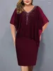 Robe d'été en mousseline de soie, grande taille, diamant, couleur unie, col en v, manches courtes, crayon, élégante, coupe de banlieue, 3xl, 4xl, 5xl, 6xl