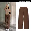 Jeans pour femmes droite femme taille haute stretch coton denim pantalon vintage streetwear brun y2k mode femme