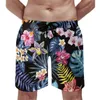 Mäns shorts palm lämnar brädet svart leopard blommor tryck hawaii strand grafisk sportkläder snabb torrt stammar födelsedagspresent