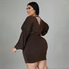 Plus Size Jurken Mode Vrouwen Jurk Lange Mouw V-hals Effen Kleur Losse Westerse Stijl Trui Geplooide Dames Voor De Herfst