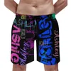 Męskie szorty słowo graffiti twarz śmieszne pływanie pnie uliczne sztuka nadruk samce Szybkie suszenie sportowe fitness modne krótkie spodnie plażowe
