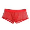 Sous-vêtements Sexy Hommes Boxers Sous-vêtements Mesh See-Through Gay Mâle Culotte Taille Basse Pénis Poche Boxershorts Sissy Rouge Dentelle Lingerie L5