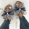 Tofflor stil sommar bowtie tofflor lägenheter sandaler plattform mules casual mode 2023 strand flip flops mesh glider