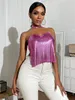 Women's Tanks 2023 Rose Red Cutout Sling-Type Sexy Backless Slim-Fit European And American-Style Off-Neck Sequined Vest