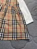 Children's Plaid Spliced Long Sleeve Princess Dress Spring Fall Girls Chequered Bow Stitching Clothes One Piece Kid Dresses