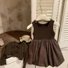 Clothing Sets Retail 2023 Baby Girls Fall Fashion Cardigan Dress Princess Cute Suits 2-8T