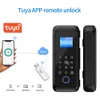 Deursloten Tuya Bluetooth Vingerafdruk Smart Lock voor Kantoorwinkel Houten Glazen Schuifdeur Vingerafdruk RFID 13,56Mhz Kaart Wachtwoord Ontgrendelen HKD230902