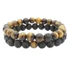 Set Bracelet Couples Distance Black White Natural Lava Stone Tiger Eye Beaded Yoga Bracelets for Men Women Elastic Rope Jewelry Wholesale YMB001