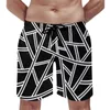 Men's Shorts Abstract Geometry Gym Summer White Line Print Sports Fitness Beach Short Pants Men Classic Design Oversize Swim Trunks