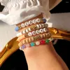 Link-Armbänder Boho Beach Letter Soft Pottery Armband Damen Handgefertigtes Design Geometrisch vergoldet Stretch BR1018